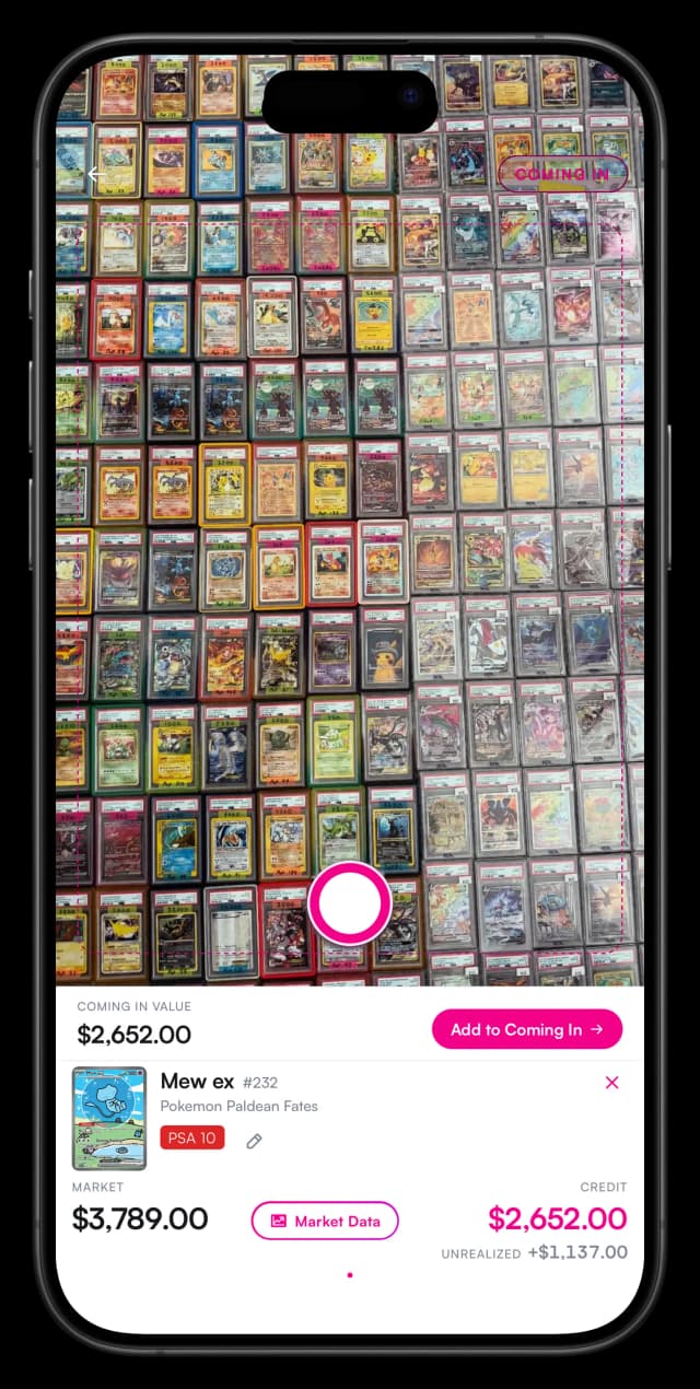 Scanning a Pokemon card slab into Vendor Hub to comp it from live market data