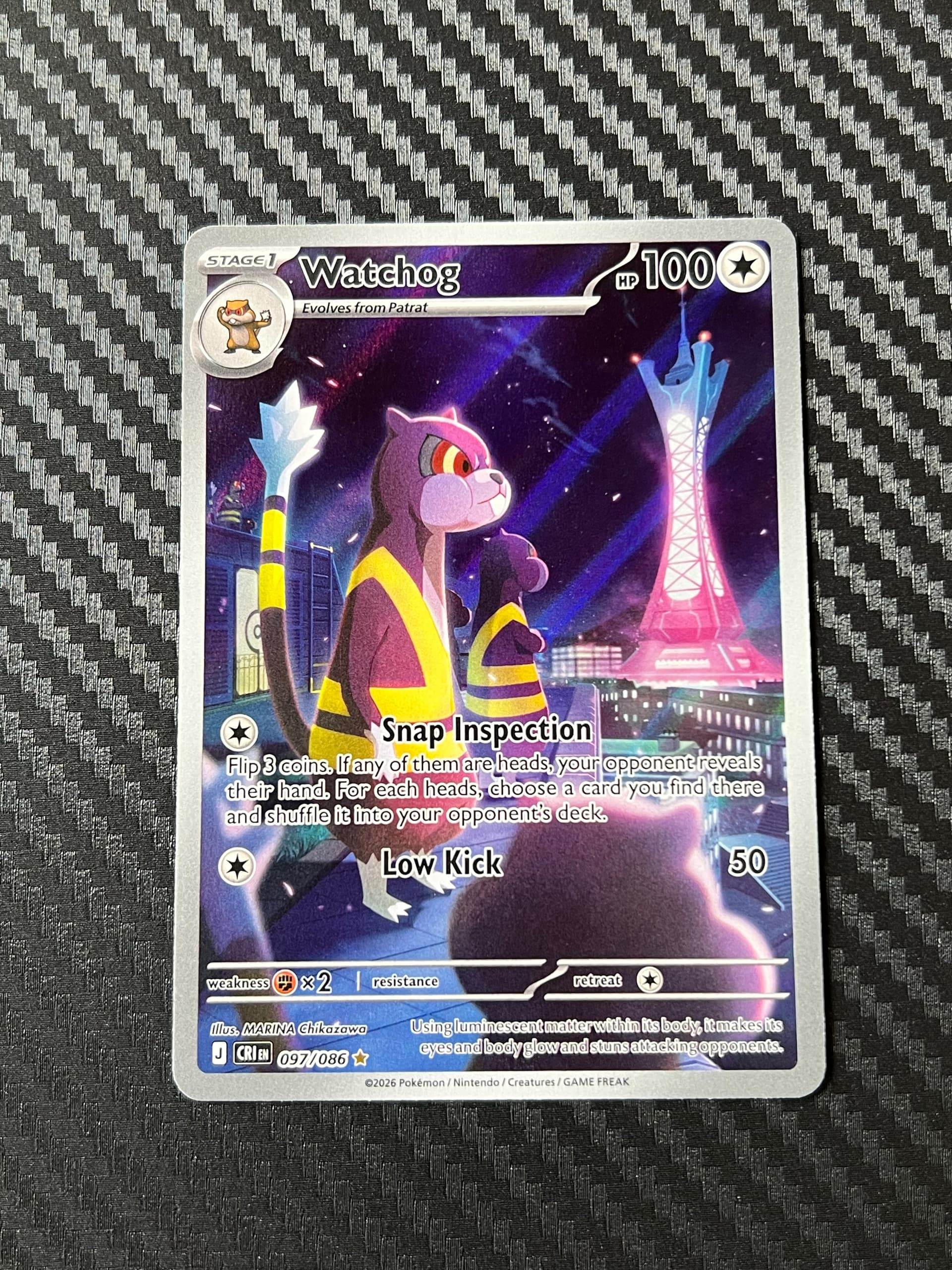 watchog pokemon card Chaos Rising 097 Illustration Rare Team Collectors Uncommon Card Type Watchog - Pokemon Chaos Rising