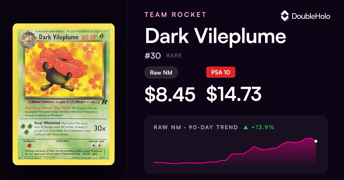 pokemon card dark vileplume (13) 13/82 Grass Ability Hay Fever No Trainer cards can be played Dark Vileplume - Pokemon Team